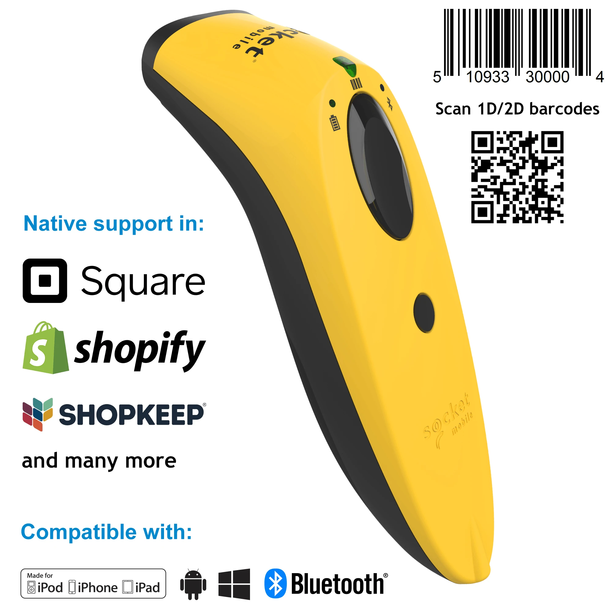 Socket S740 2D Barcode Scanner w/Bluetooth Interface, w/Charging Adapter, Yellow, PN #CX3415-1834